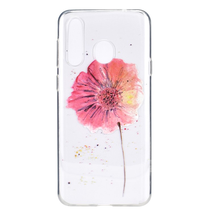 Clear Pattern Printing Soft TPU Back Shell for Samsung Galaxy M40 - Red Flower-2