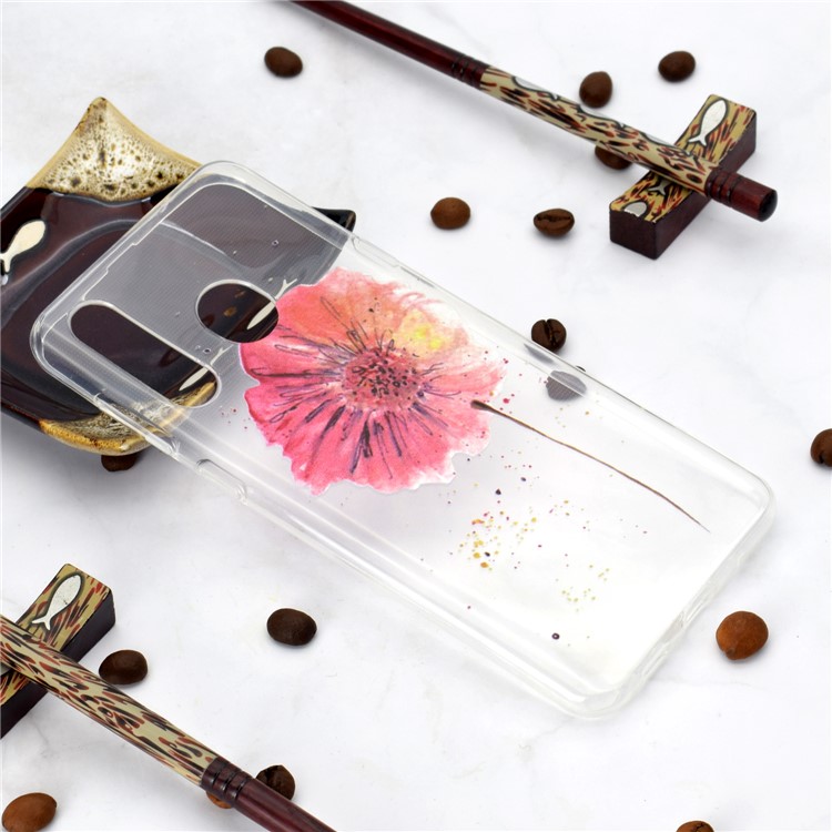 Clear Pattern Printing Soft TPU Back Shell for Samsung Galaxy M40 - Red Flower-6