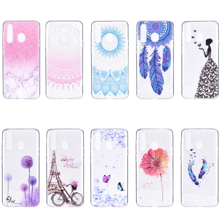 Clear Pattern Printing Soft TPU Back Shell for Samsung Galaxy M40 - Red Flower-7