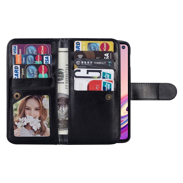 9 Card Slots Wallet Detachable 2-in-1 Leather Protection Mobile Phone Case for Samsung Galaxy S10e - Black-5