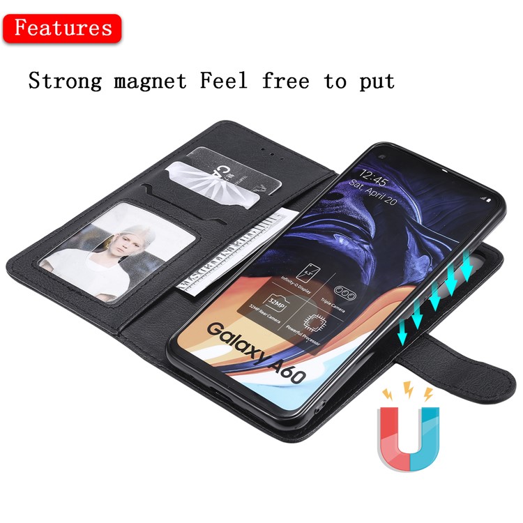 Magnetic Detachable 2-in-1 Wallet Leather Stand Case for Samsung Galaxy A60 - Black-5