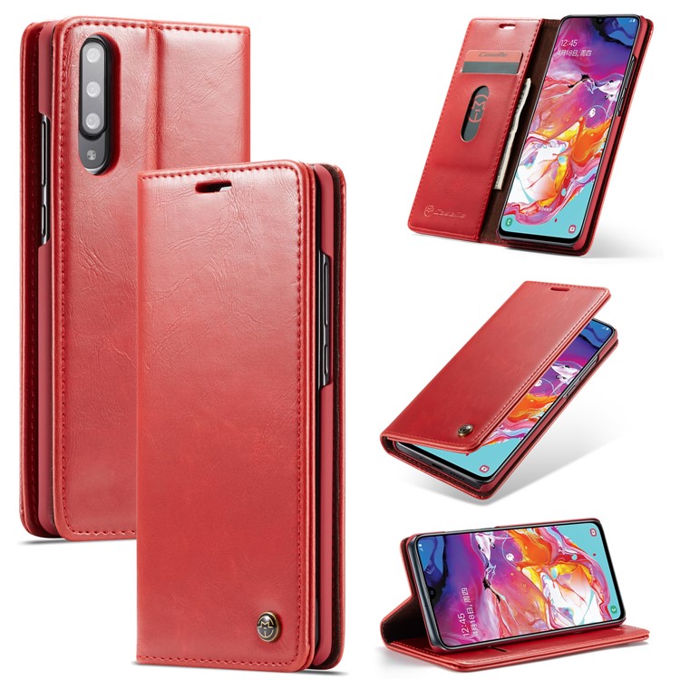 

CASEME 003 Серия Ретро PU Кожаный Чехол Магнитный Кошелек Для Samsung Galaxy A70 - Красный, Galaxy A70
