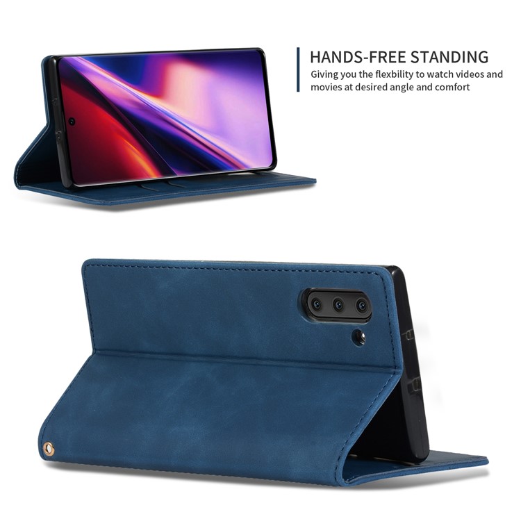 Auto-absorbed Business Style PU Leather Stand Phone Case with Card Slots for Samsung Galaxy Note 10 - Blue-4