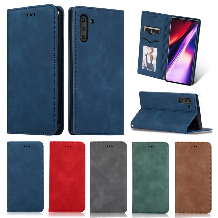 Auto-absorbed Business Style PU Leather Stand Phone Case with Card Slots for Samsung Galaxy Note 10 - Blue-8