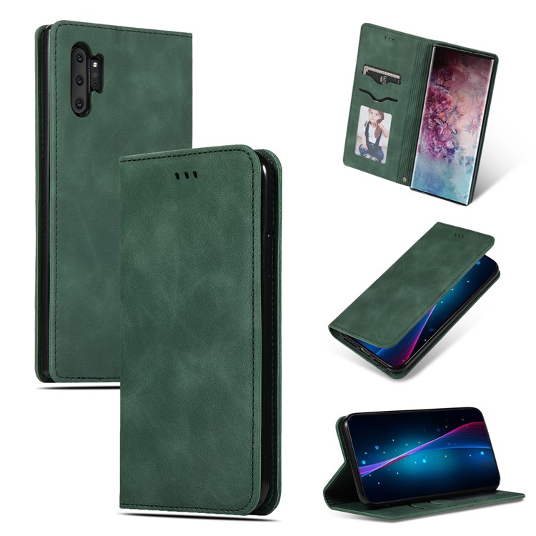 Auto-absorbed Business Style PU Leather Stand Phone Case with Card Slots for Samsung Galaxy Note 10 Pro - Green-1