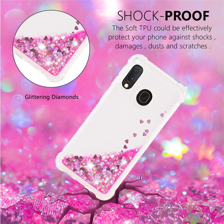 Liquid Glitter Powder Patterned Quicksand Shockproof TPU Back Casing for Samsung Galaxy A20e/A10e - Pink Love Hearts-4