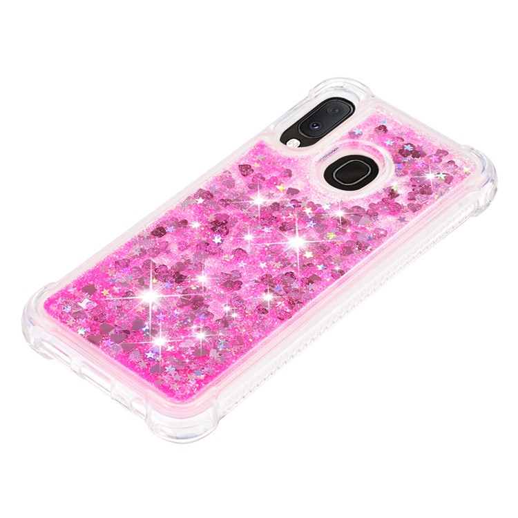 Liquid Glitter Powder Patterned Quicksand Shockproof TPU Back Casing for Samsung Galaxy A20e/A10e - Pink Love Hearts-6