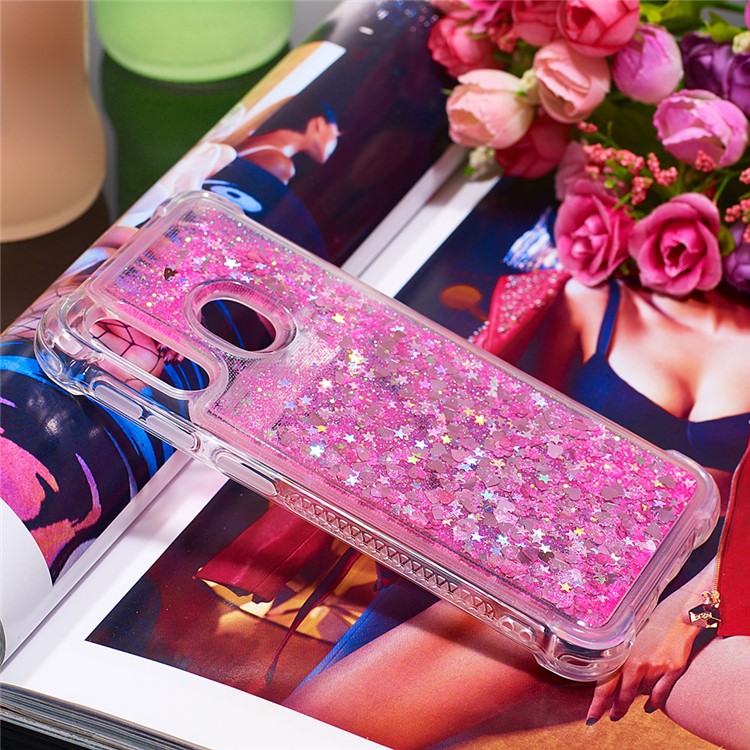 Liquid Glitter Powder Patterned Quicksand Shockproof TPU Back Casing for Samsung Galaxy A20e/A10e - Pink Love Hearts-7