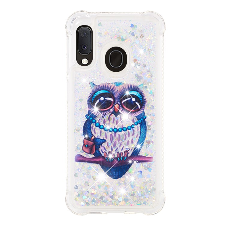 Liquid Glitter Powder Patterned Quicksand Shockproof TPU Back Case for Samsung Galaxy A20e / A10e - Owl-2