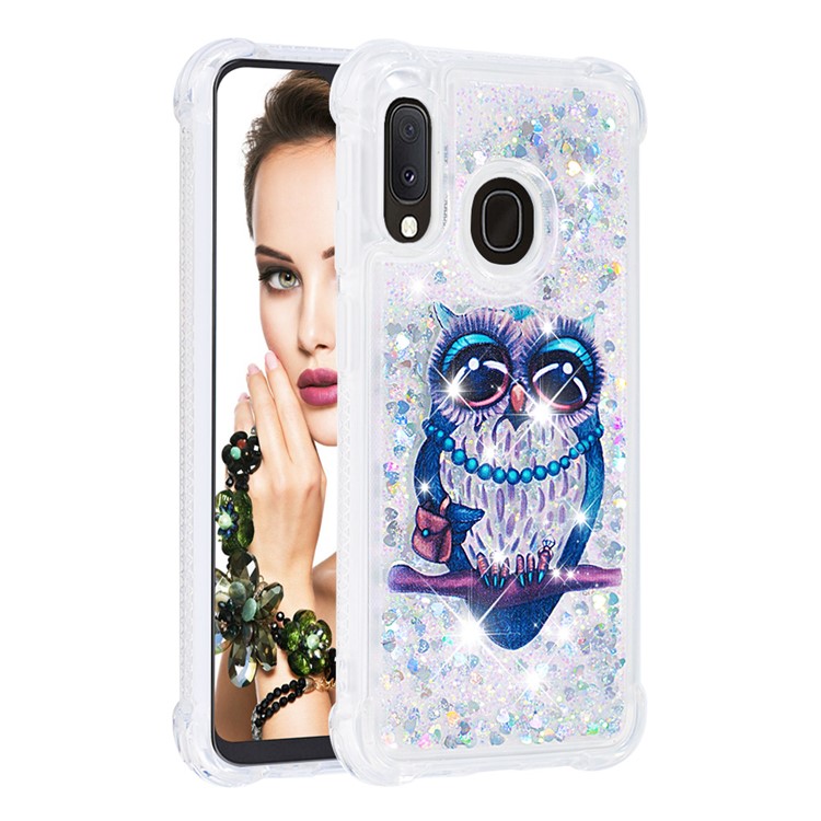 Liquid Glitter Powder Patterned Quicksand Shockproof TPU Back Case for Samsung Galaxy A20e / A10e - Owl-3