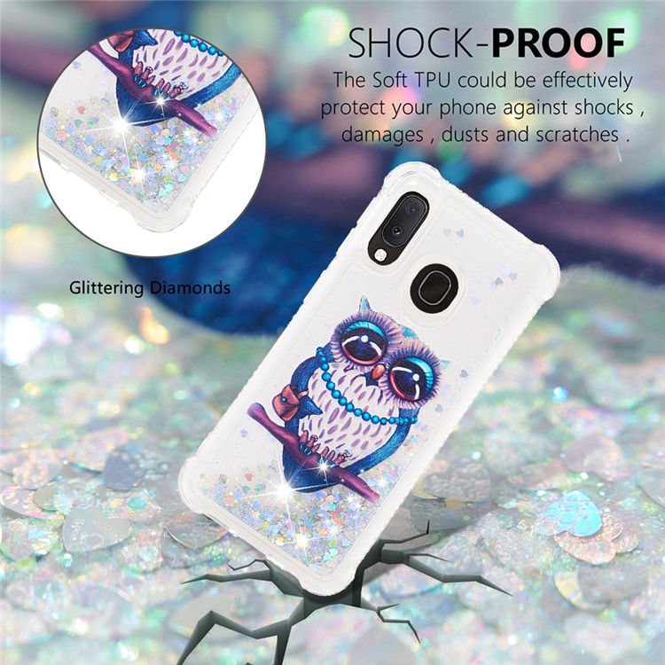 Liquid Glitter Powder Patterned Quicksand Shockproof TPU Back Case for Samsung Galaxy A20e / A10e - Owl-4