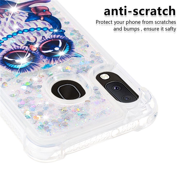 Liquid Glitter Powder Patterned Quicksand Shockproof TPU Back Case for Samsung Galaxy A20e / A10e - Owl-5