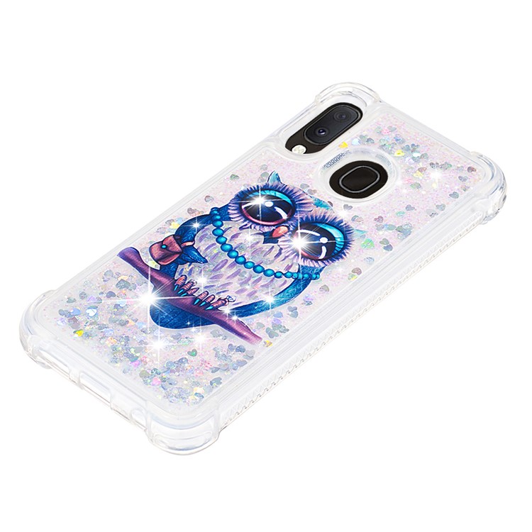 Liquid Glitter Powder Patterned Quicksand Shockproof TPU Back Case for Samsung Galaxy A20e / A10e - Owl-6