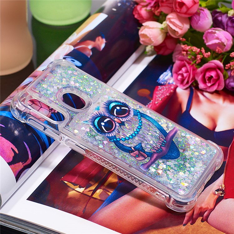 Liquid Glitter Powder Patterned Quicksand Shockproof TPU Back Case for Samsung Galaxy A20e / A10e - Owl-7