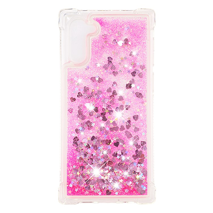 Liquid Glitter Powder Patterned Quicksand Shockproof TPU Back Casing for Samsung Galaxy Note 10 - Pink Love Hearts-2