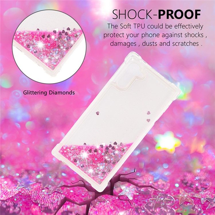 Liquid Glitter Powder Patterned Quicksand Shockproof TPU Back Casing for Samsung Galaxy Note 10 - Pink Love Hearts-4