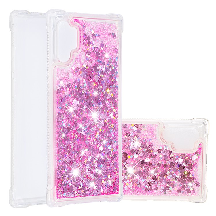Liquid Glitter Powder Patterned Quicksand Shockproof TPU Back Casing for Samsung Galaxy Note 10 Pro - Pink Love Hearts-1