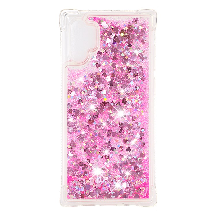Liquid Glitter Powder Patterned Quicksand Shockproof TPU Back Casing for Samsung Galaxy Note 10 Pro - Pink Love Hearts-2