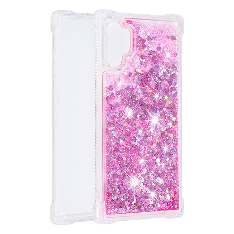 Liquid Glitter Powder Patterned Quicksand Shockproof TPU Back Casing for Samsung Galaxy Note 10 Pro - Pink Love Hearts-3