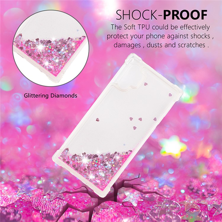 Liquid Glitter Powder Patterned Quicksand Shockproof TPU Back Casing for Samsung Galaxy Note 10 Pro - Pink Love Hearts-4