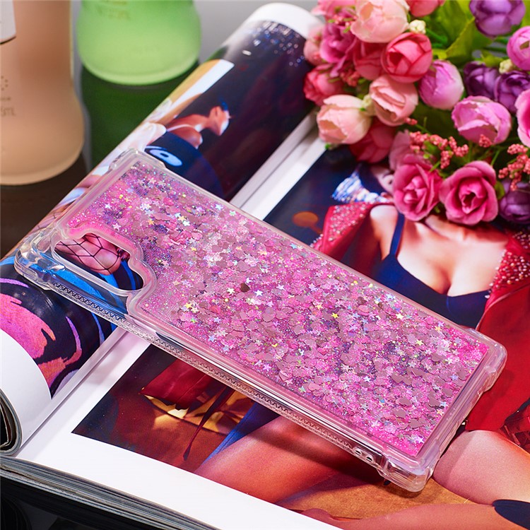 Liquid Glitter Powder Patterned Quicksand Shockproof TPU Back Casing for Samsung Galaxy Note 10 Pro - Pink Love Hearts-7