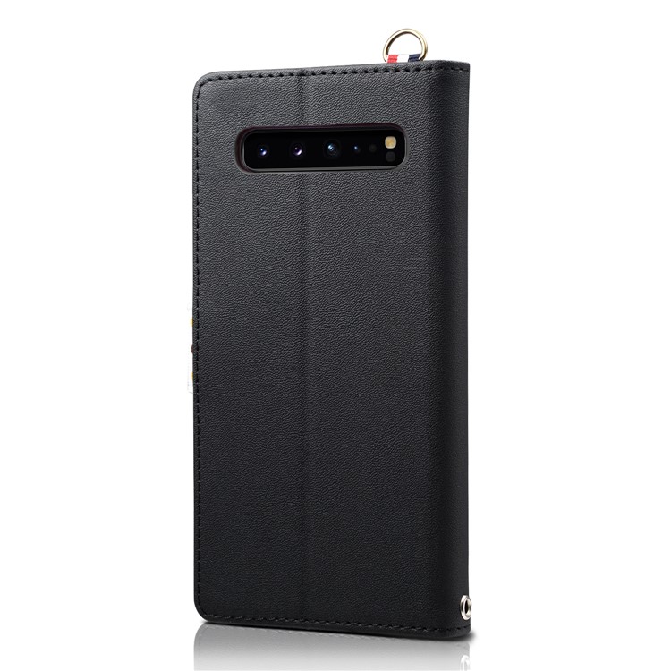 Retro Dots Leather Phone Shell with Strap for Samsung Galaxy S10 5G - Black-2