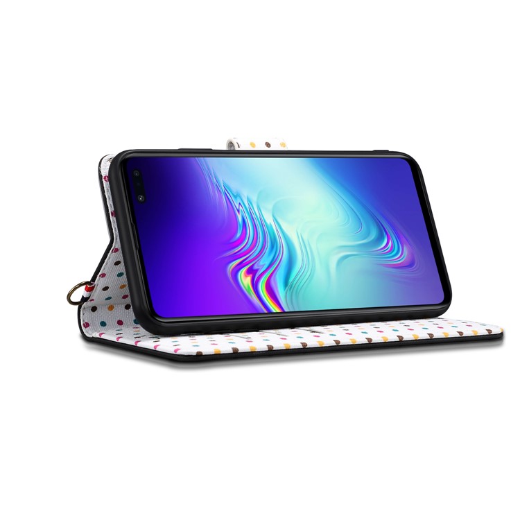 Retro Dots Leather Phone Shell with Strap for Samsung Galaxy S10 5G - Black-3