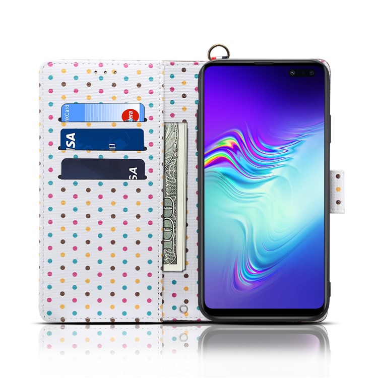 Retro Dots Leather Phone Shell with Strap for Samsung Galaxy S10 5G - Black-4