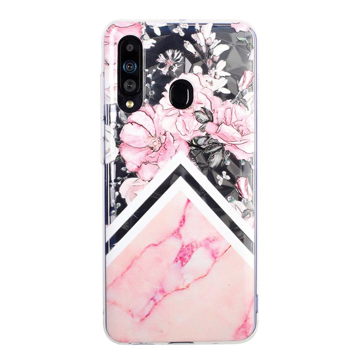 Рельефный Рисунок 3D Алмаз Текстуры ТПУ Чехол Для Телефона Для Samsung Galaxy A60 / Galaxy M40 - Розовый Цветок И Мраморный Узор-2