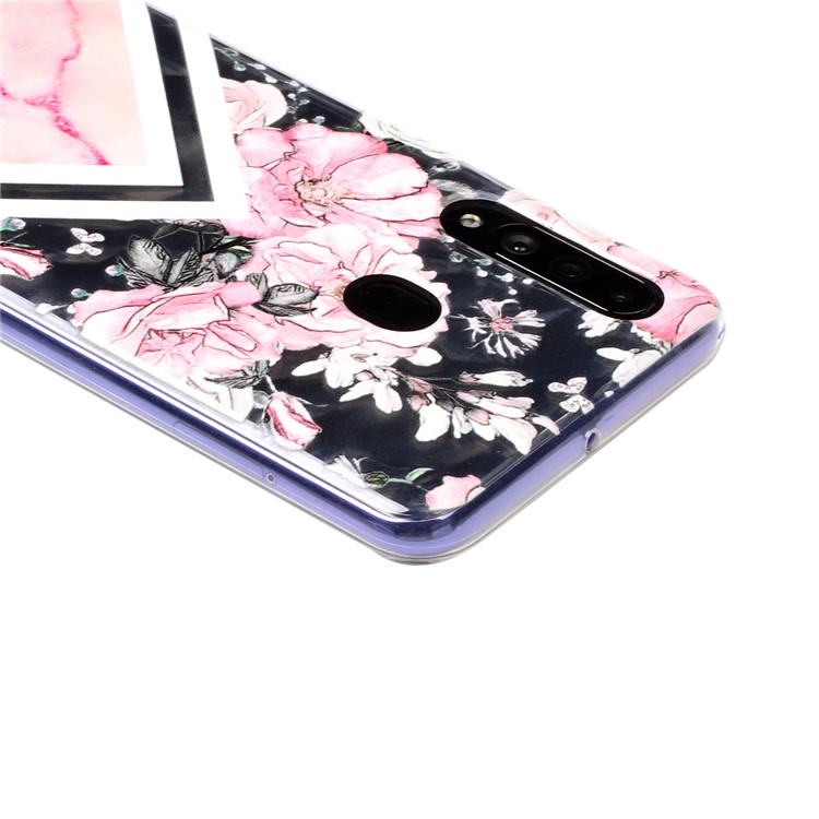 Рельефный Рисунок 3D Алмаз Текстуры ТПУ Чехол Для Телефона Для Samsung Galaxy A60 / Galaxy M40 - Розовый Цветок И Мраморный Узор-3
