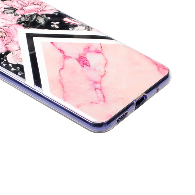Рельефный Рисунок 3D Алмаз Текстуры ТПУ Чехол Для Телефона Для Samsung Galaxy A60 / Galaxy M40 - Розовый Цветок И Мраморный Узор-4