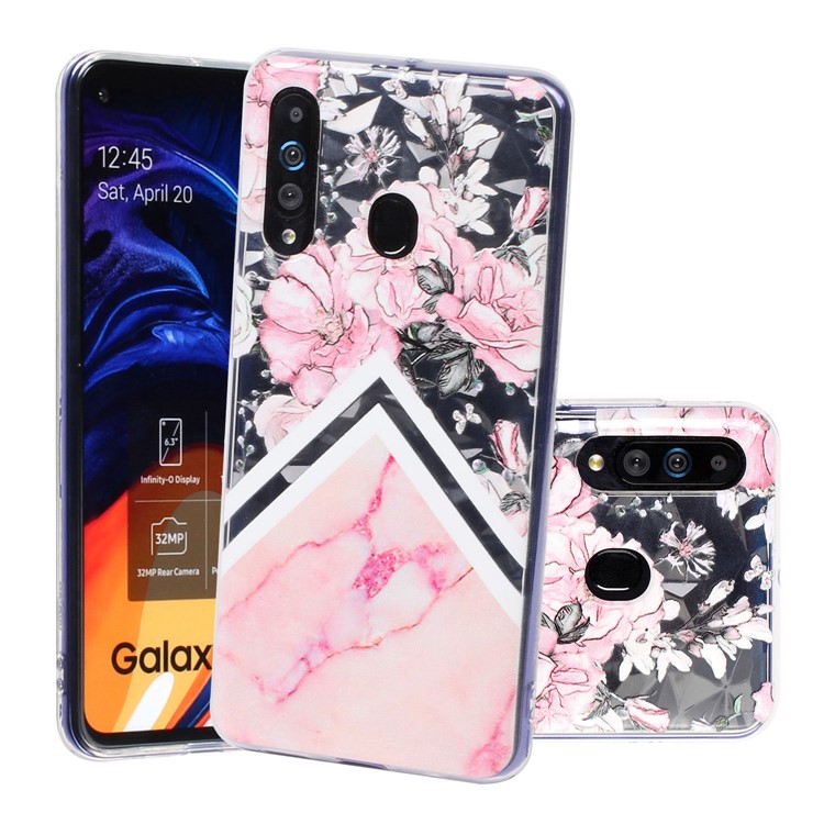 Рельефный Рисунок 3D Алмаз Текстуры ТПУ Чехол Для Телефона Для Samsung Galaxy A60 / Galaxy M40 - Розовый Цветок И Мраморный Узор-5