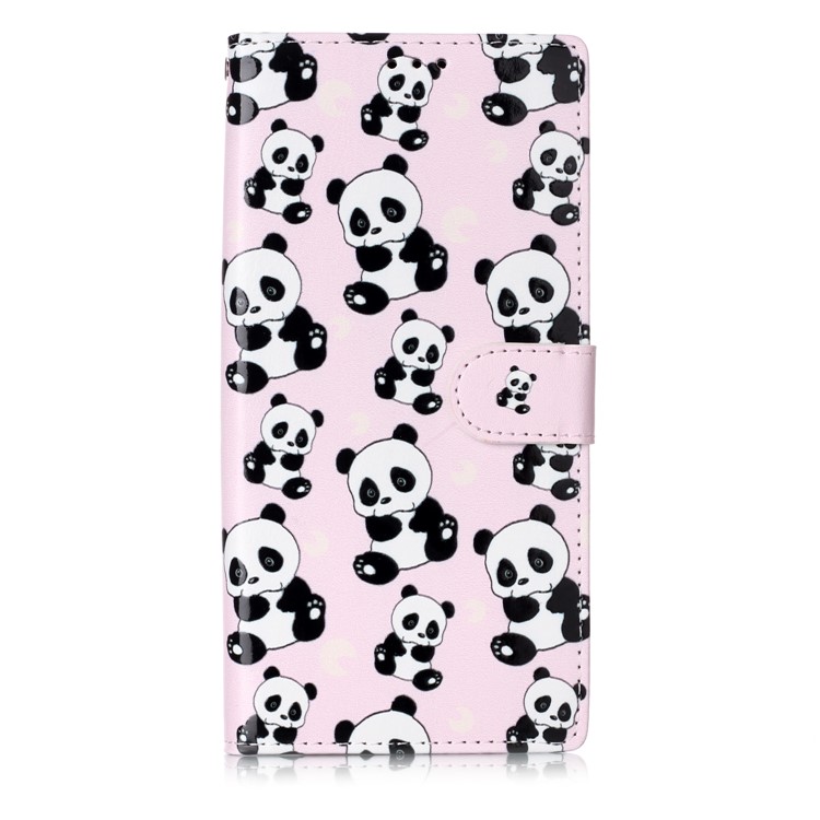 Glossy Embossed Printing Leather Phone Cover Casing for Samsung Galaxy Note 10 Pro - Pandas-1