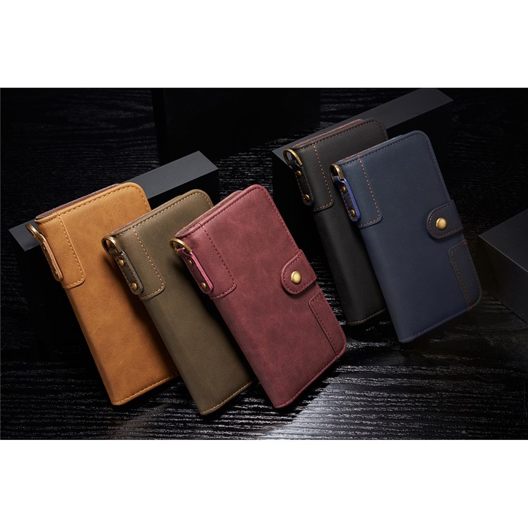 Retro Style PU Leather Wallet Stand Phone Cover with Strap for Samsung Galaxy A50 - Black-10