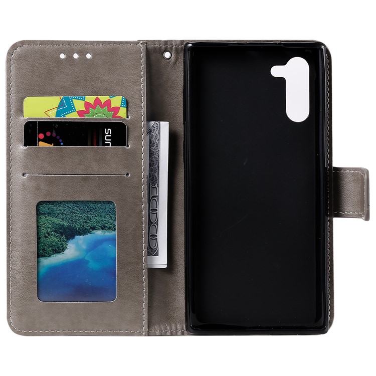 Estampado De Búhos Patrón Cartera Soporte Flip Cáscara Del Teléfono De Cuero Con Correa Para Samsung Galaxy Note 10 - Gris-4