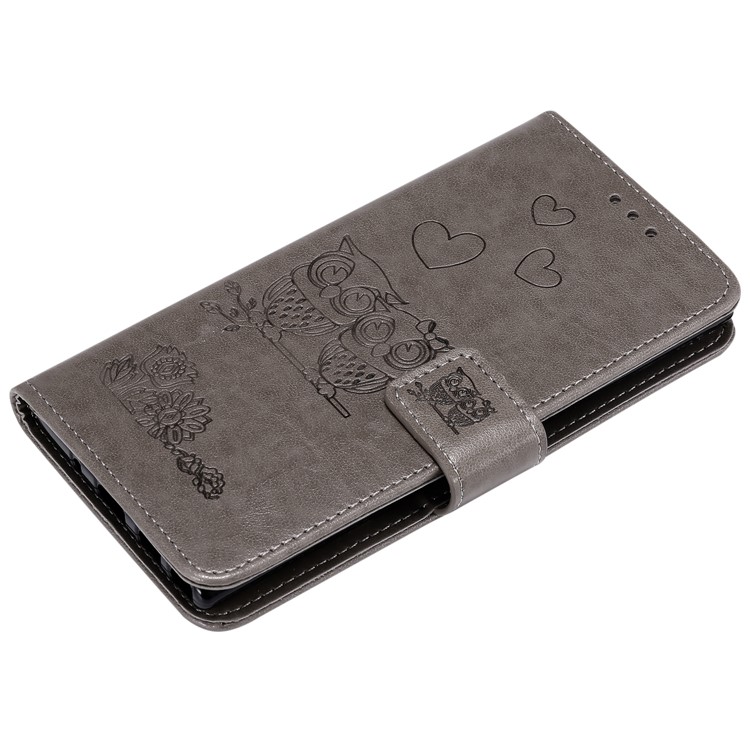 Imprint Owls Pattern Wallet Stand Flip Leather Phone Shell with Strap for Samsung Galaxy Note 10 - Grey-5