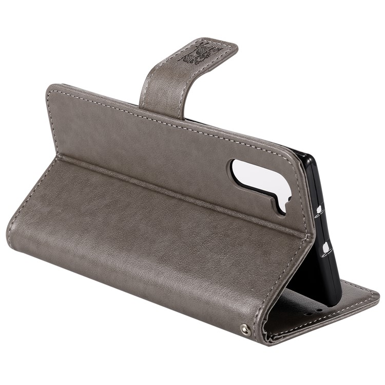 Estampado De Búhos Patrón Cartera Soporte Flip Cáscara Del Teléfono De Cuero Con Correa Para Samsung Galaxy Note 10 - Gris-8