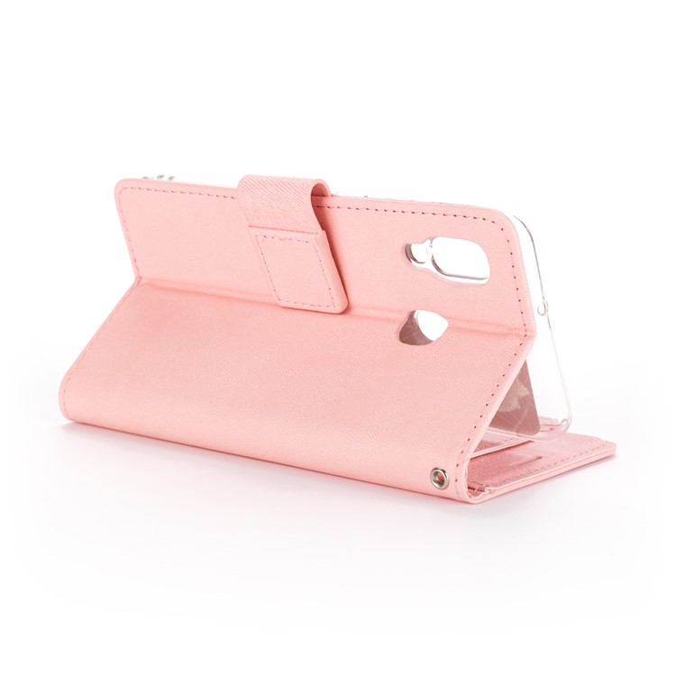 ROAR PU Couro + Tampa Da Concha Da Carteira Do Telefone TPU Para Samsung Galaxy A20e - Rosa-4