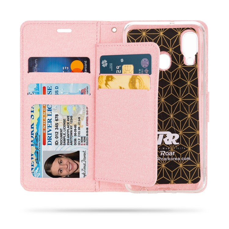 ROAR PU Couro + Tampa Da Concha Da Carteira Do Telefone TPU Para Samsung Galaxy A20e - Rosa-5