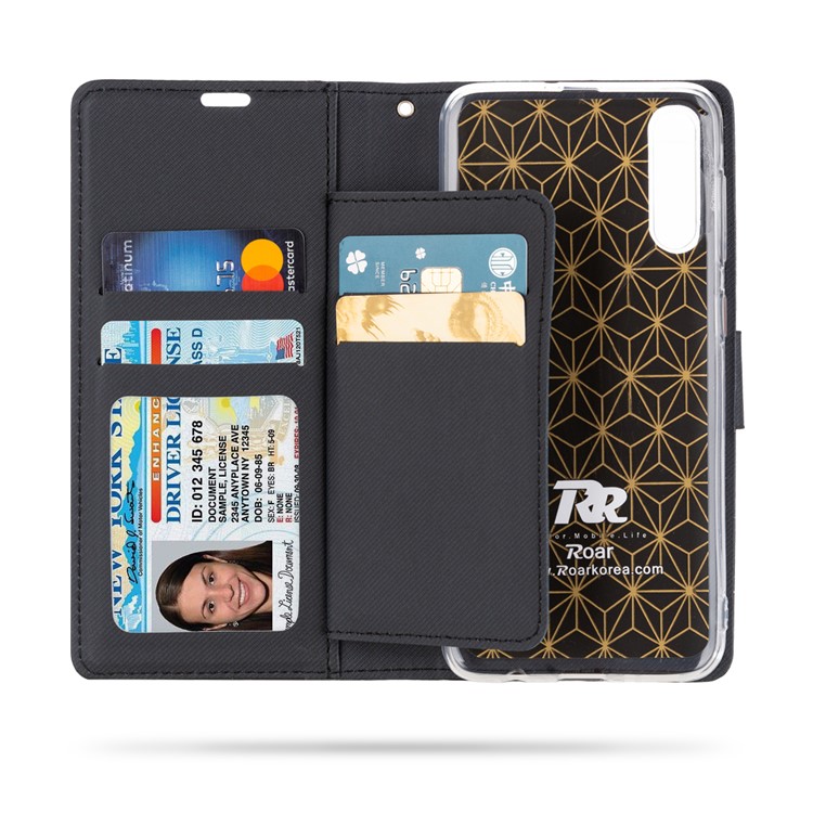 ROAR PU Couro + TPU Carteira Telefone Shell Para Samsung Galaxy A50 - Preto-5