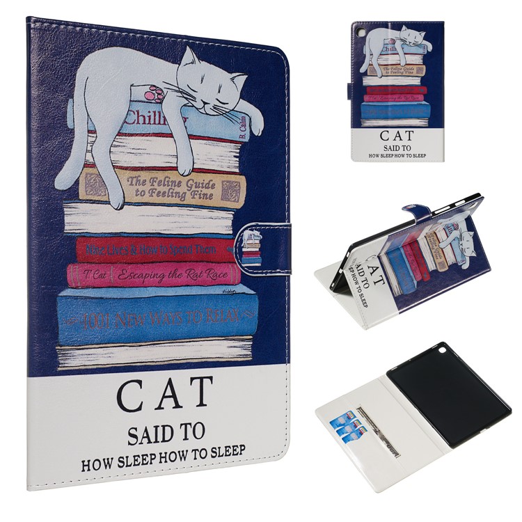 Marble Series Pattern Auto Wake & Sleep Leather Phone Case for Samsung Galaxy Tab S5e SM-T720 - Sleeping Cat-1