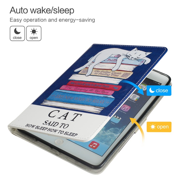 Marble Series Pattern Auto Wake & Sleep Leather Phone Case for Samsung Galaxy Tab S5e SM-T720 - Sleeping Cat-5