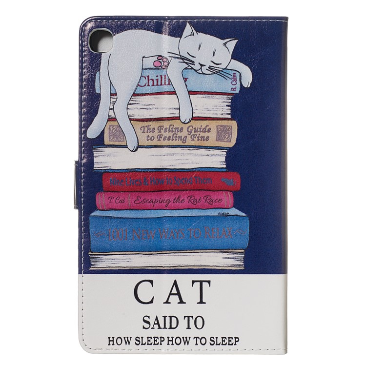 Marble Series Pattern Auto Wake & Sleep Leather Wallet Phone Cover for Samsung Galaxy Tab A 8.0 (2019) with S Pen P200 P205 - Cat and Books-2