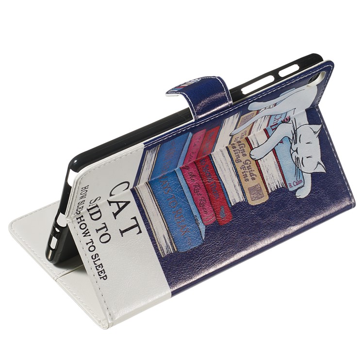 Marble Series Pattern Auto Wake & Sleep Leather Wallet Phone Cover for Samsung Galaxy Tab A 8.0 (2019) with S Pen P200 P205 - Cat and Books-3