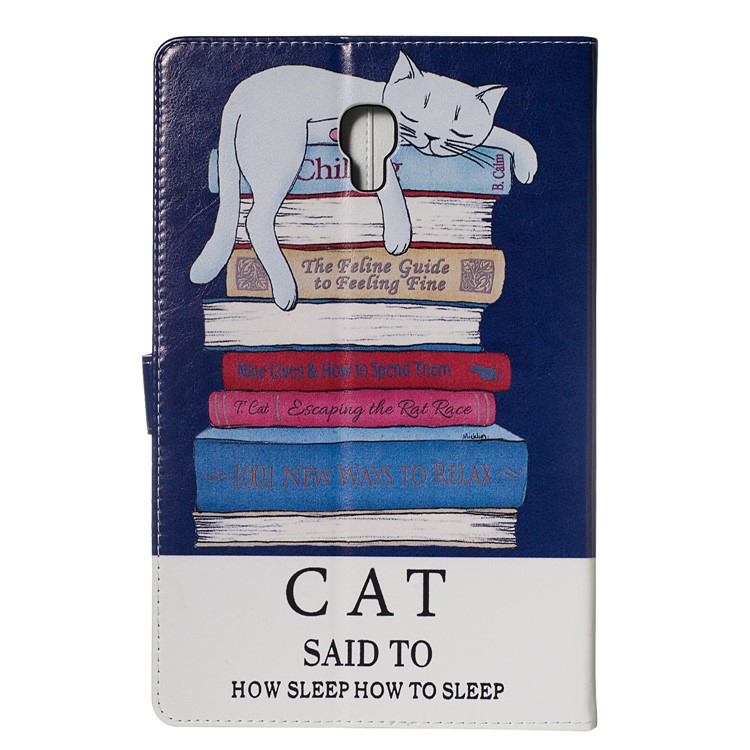 Pattern Printing Smart Leather Wallet Case for Samsung Galaxy Tab A 10.5 (2018) T590 T595 - Cat and Books-2