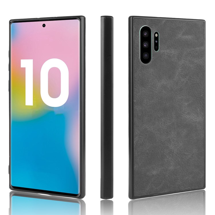 TPU Frame PC Back Coated with PU Leather Phone Case for Samsung Galaxy Note 10 Pro - Black-1