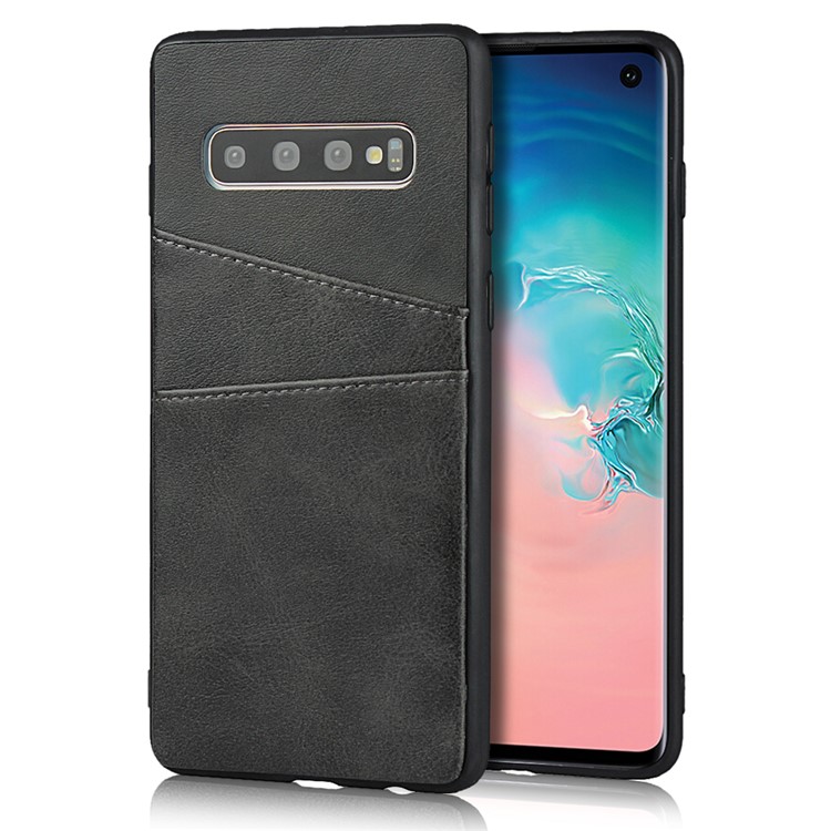 PU Leather Coated Hard PC Dual Card Holder Phone Case Cover for Samsung Galaxy S10 - Black-1