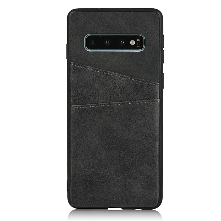 PU Leather Coated Hard PC Dual Card Holder Phone Case Cover for Samsung Galaxy S10 - Black-2