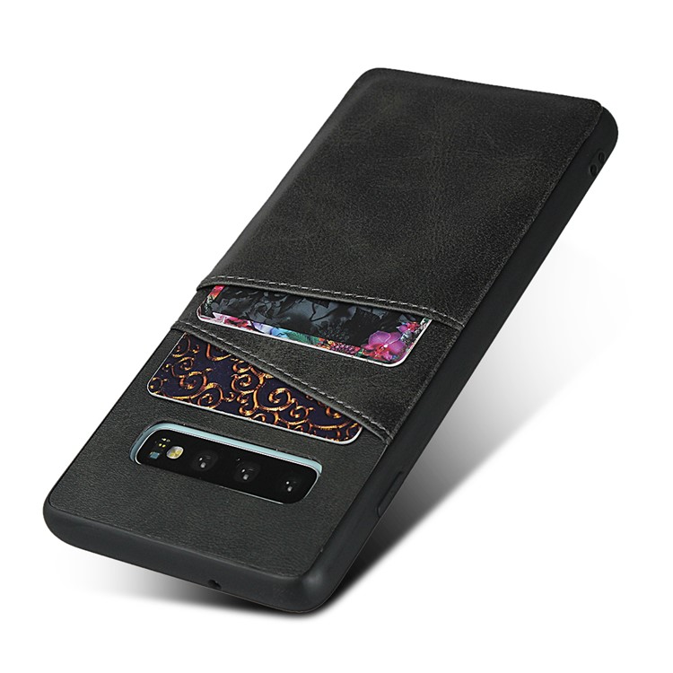 PU Leather Coated Hard PC Dual Card Holder Phone Case Cover for Samsung Galaxy S10 - Black-5