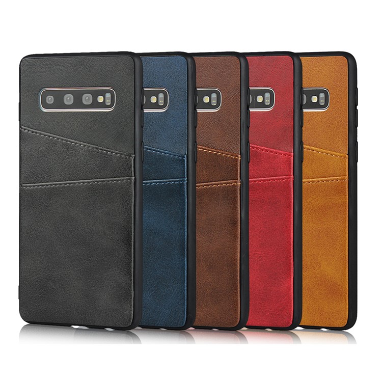 PU Leather Coated Hard PC Dual Card Holder Phone Case Cover for Samsung Galaxy S10 - Black-6